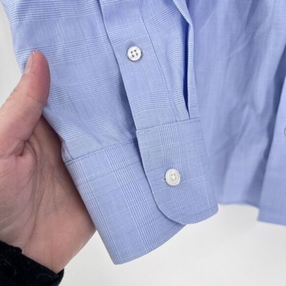 Men's Dress Shirt Plaid Long Sleeve Classic Trim Fit Button Down  Blue Size 34-3 - Picture 4 of 8
